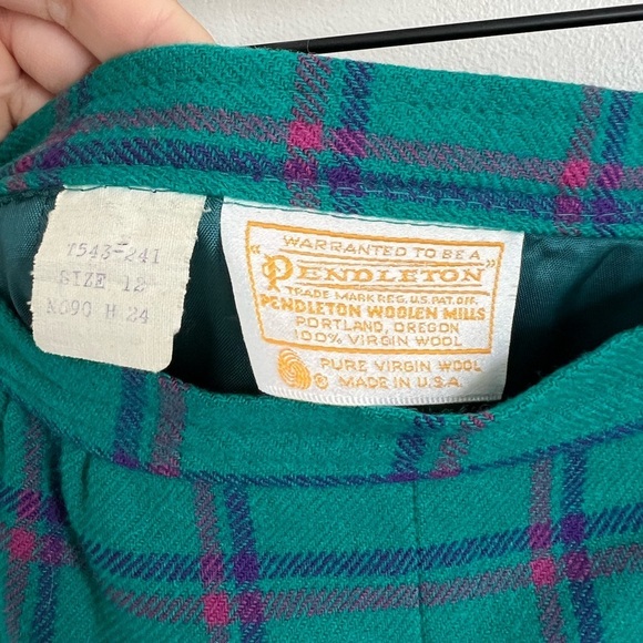 Vintage Pendleton Wool Bright Turquoise & Pink Plaid Midi Skirt - Picture 5 of 5